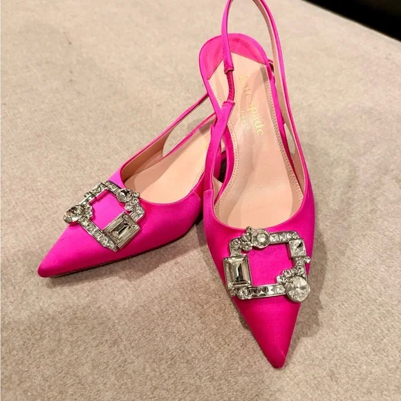 Kate Spade Hot Pink Slingback Heels with Crystal Embellishment - Picture 1 of 6